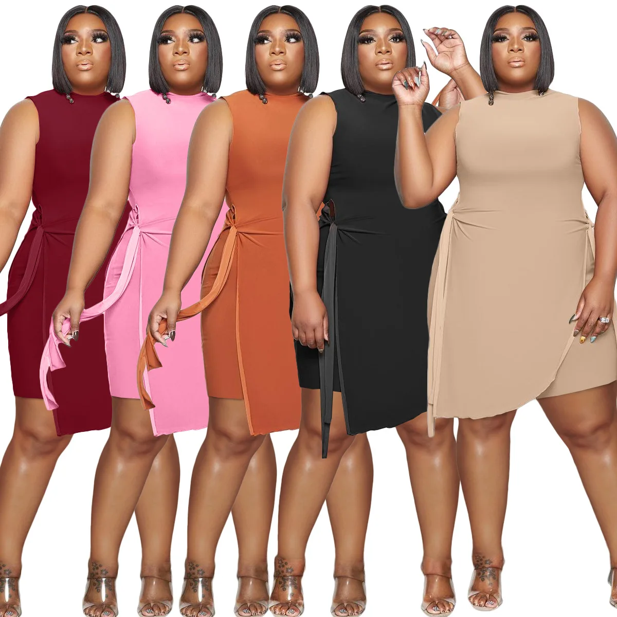 

New arrival plus size women clothing irregular lace-up short blouse casual plus size women's sets, Shown