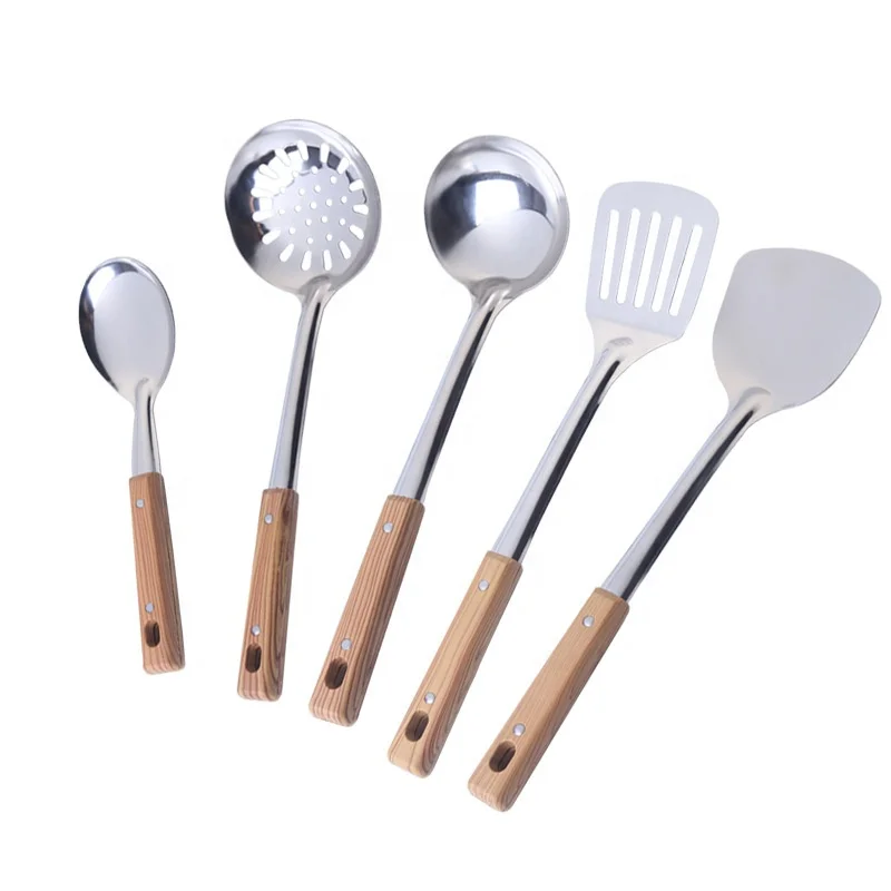 

Household Kitchen Utensils Heat Insulation Stainless Steel Cooking Tools Spatula Soup Spoon Shovels Turner Ladle Spoon Colander, As shown on pictures