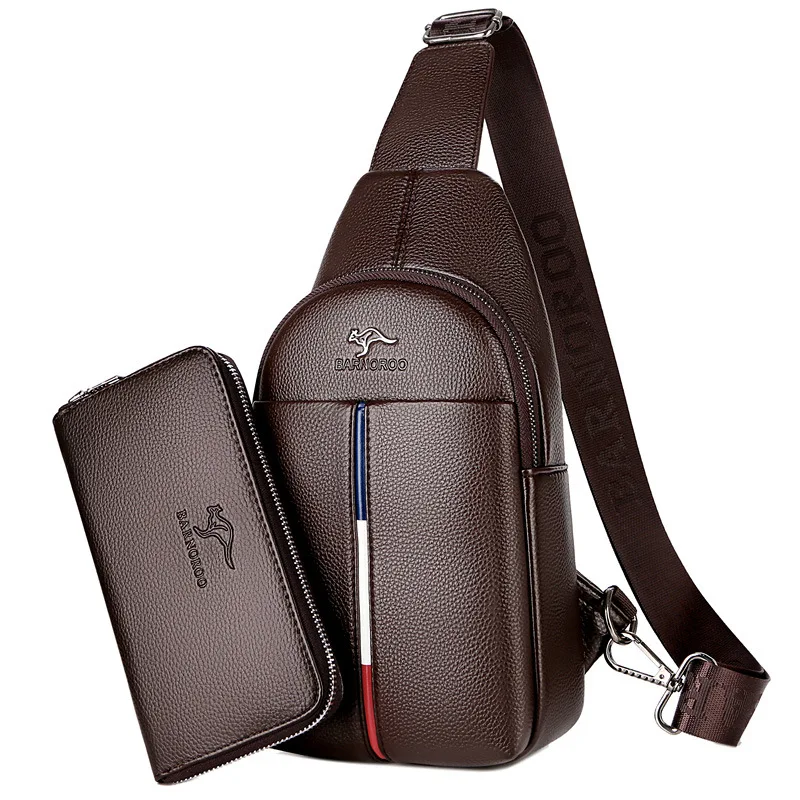 

Men's Chest Pack Crossbody Bag Design Durable PU Leather Handbag Chest Bag Vintage Leisure Male Shoulder Bags with wallet, Black,brown