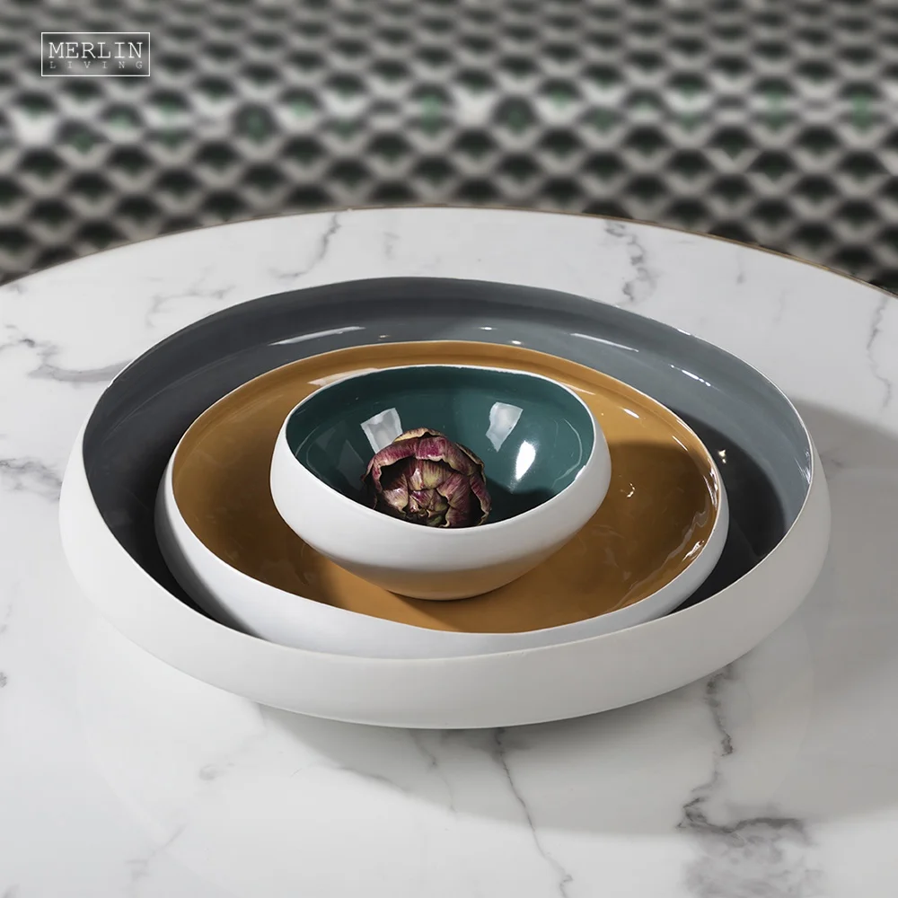 

Merlin Living ceramic fruit bowl plate round matte outside glaze smooth inside morandi decorative items with home decor luxury