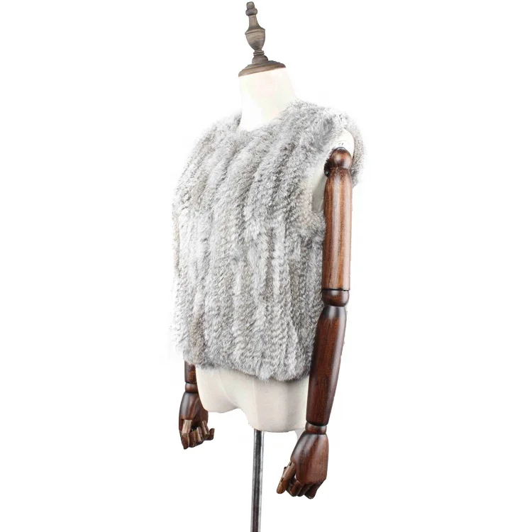 
Wholesale Factory Short Girl Fur Gilet For Winter Knitted Real Rabbit Fur Vest 