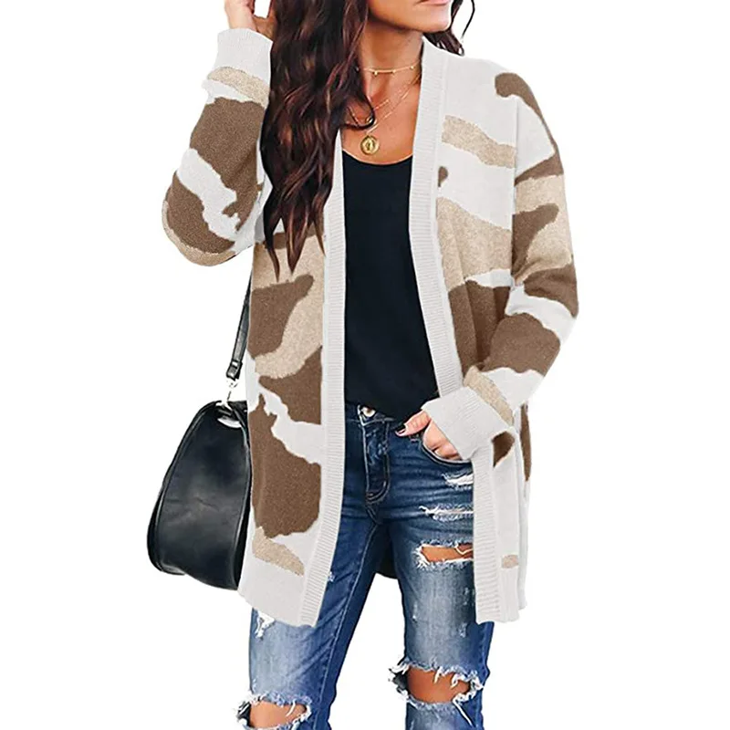 

RM220155 Camouflage mid-length knit sweater autumn women's knitted cardigan jacket