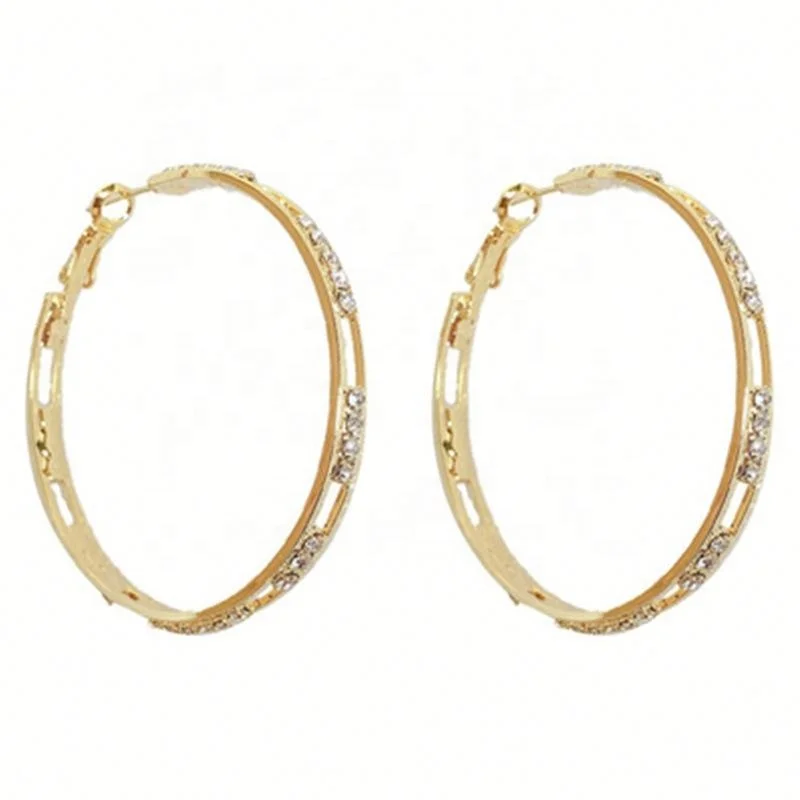 

Hollow Out Rhinestone Crystal Circle Round Hoop Earrings Women Earrings, Gold