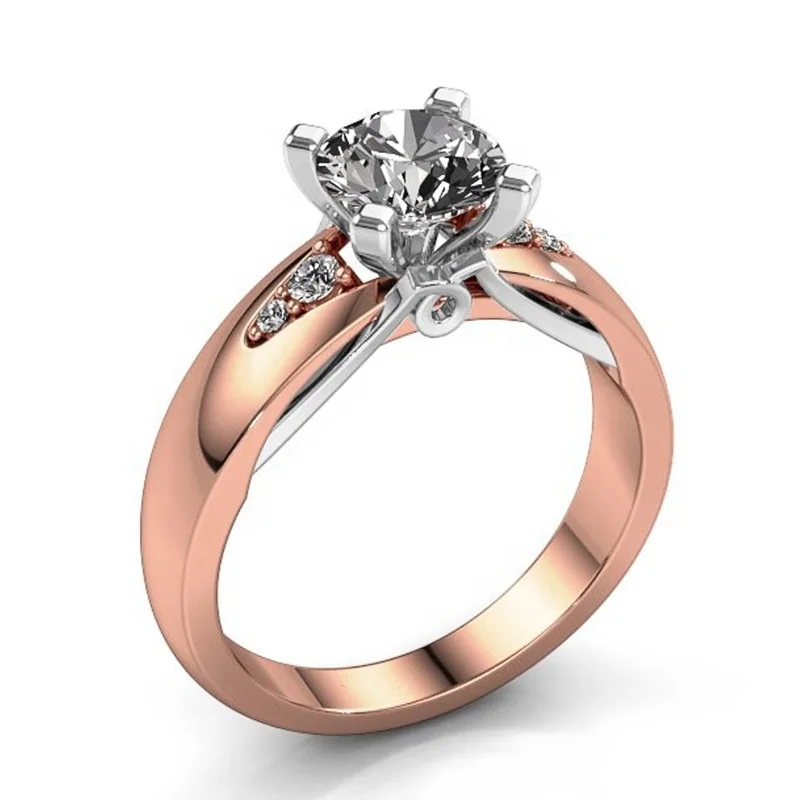 

Fashion Silver/Rose Gold Color Rings Jewelry Clear Round Cubic zircon Rings For Women New Luxury Wedding Party Rings
