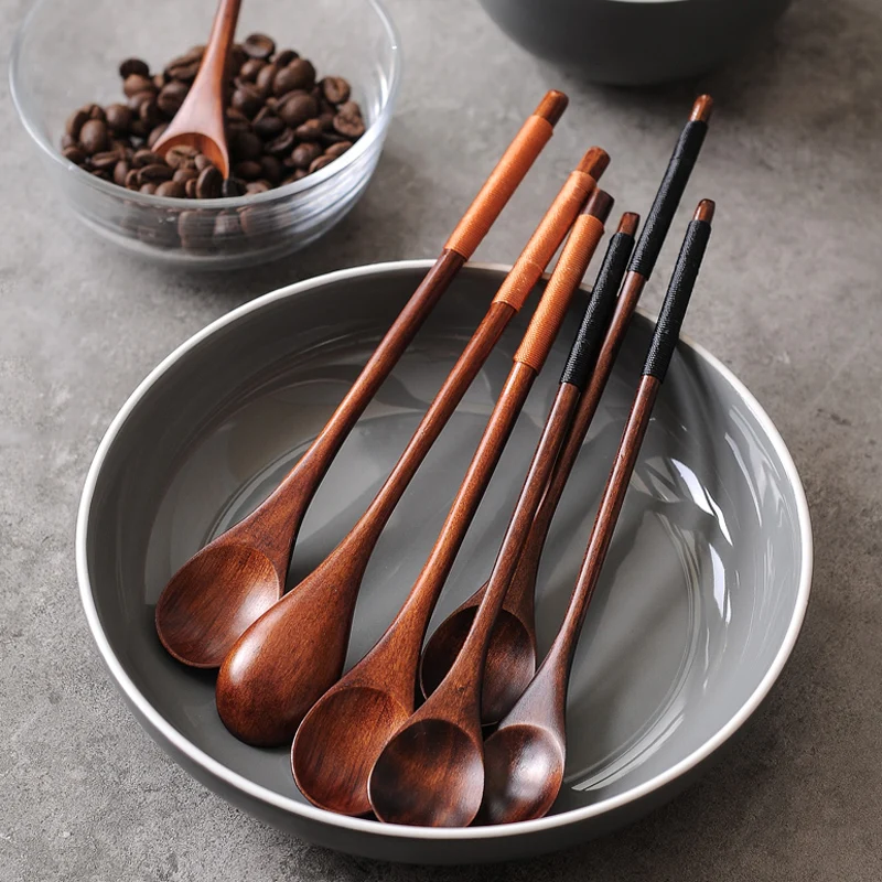

Long Handled Wooden Spoons Wood Tea Coffee Spoon Japanese Style Dessert Spoon tableware, As photo