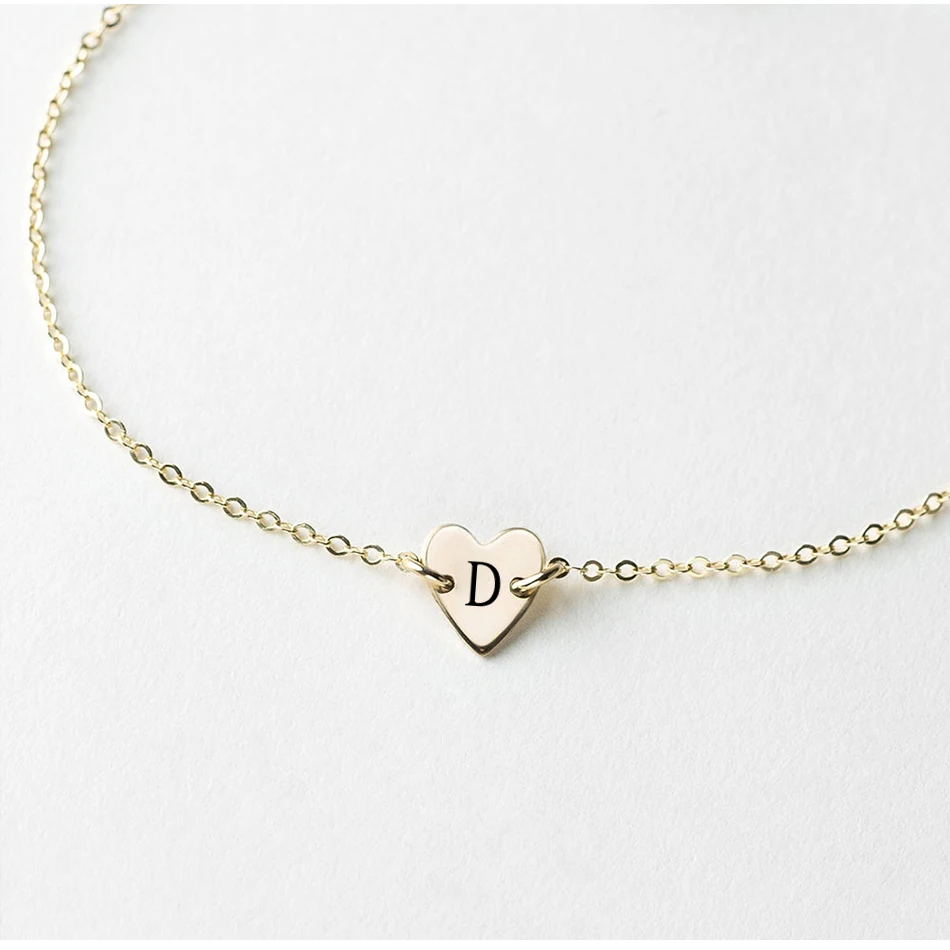 

JUJIE Tiny Gold Necklace 14K Gold Plated Handmade Dainty Personalized Letter Heart Shaped Initial Necklace Gift for Women, Silver/gold/rose gold