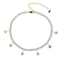 

iced out bling 5A cz tennis choker chain colorful cz star charm statement necklace