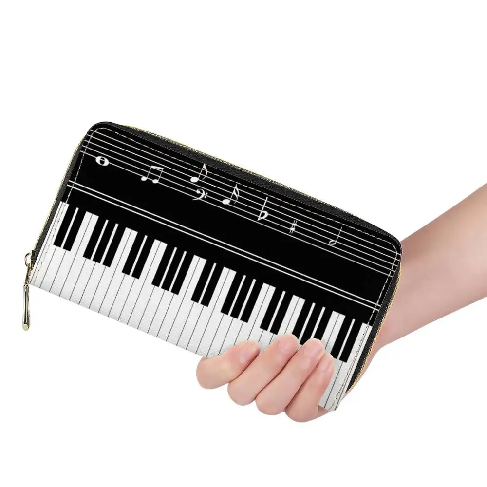 

POD OEM Wallet PU Leather Ladies Clutch Long Zipper Phone Bag Piano Music Notes Pattern Purse Card Holder Portefeuille Femme, Customized color design and sell your own custom wallets
