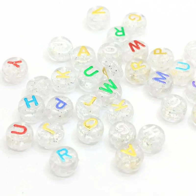 
Multicolor Alphabet Letter Beads 10MM Translucent Glitter Acrylic Letter Beads Round Plastic Name Beads for Jewelry DIY 