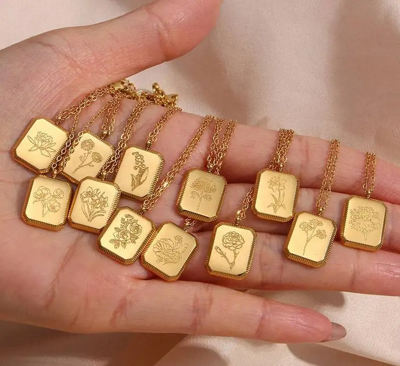 

Fashion Jewelry Trendy Style Stainless Steel Gold Plated 12 Types Flower Pendant Women Jewelry Necklaces