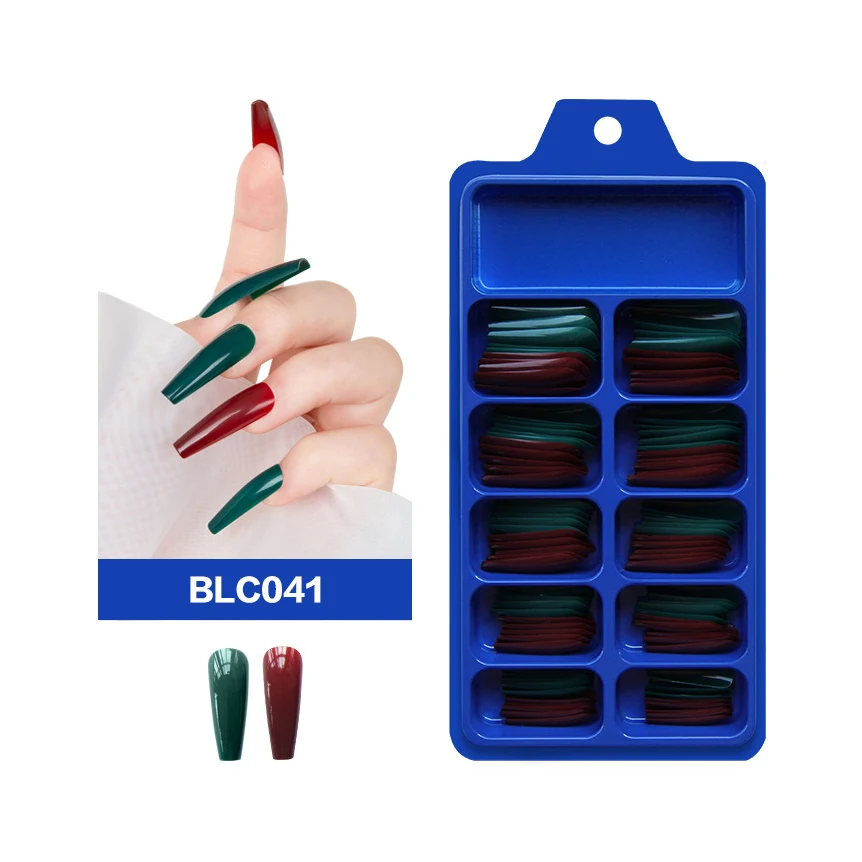 

Hot Sale Colorful Fake Nails Ballerina Full Cover False Nails Matte Coffin Nails, Multi color