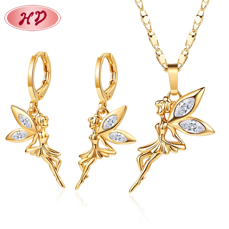 

custom lovely angles fairy tale princess AAA cubic zirconia 18k gold over brass jewelry sets factory supply