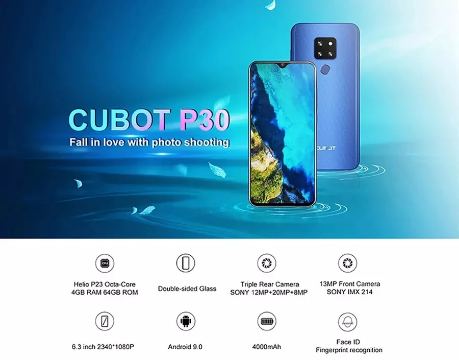 4GB 64GB Cubot P30 Smartphone 6.3&quot; Waterdrop Screen 2340x1080p Mobile Phones Cellphones