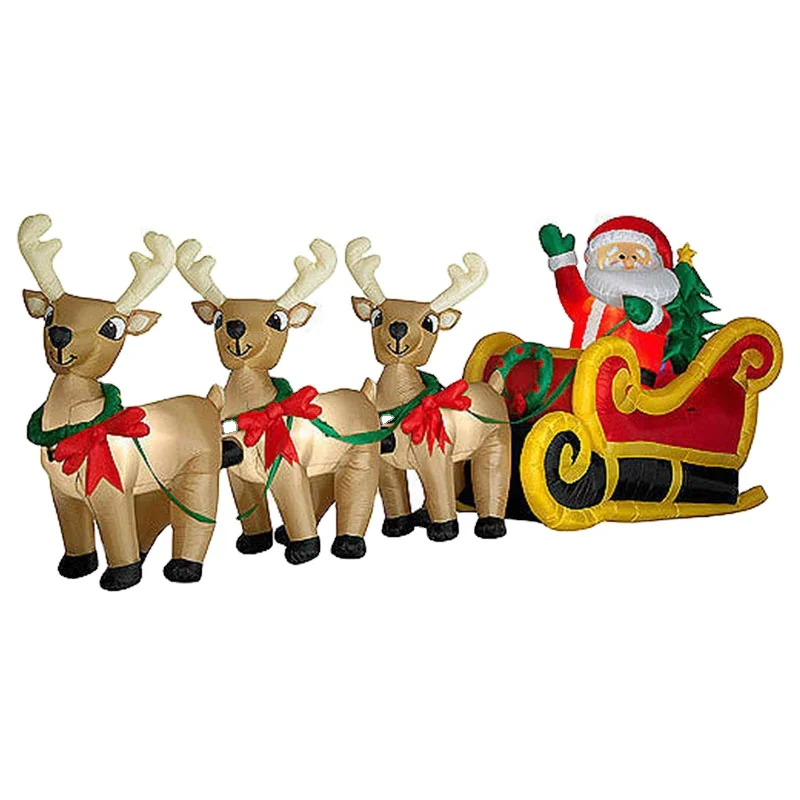 

Free Shipping! 6m 2021 Christmas Holiday Event Christmas Inflatable Santa In Sleigh With Three Reindeers, As picture