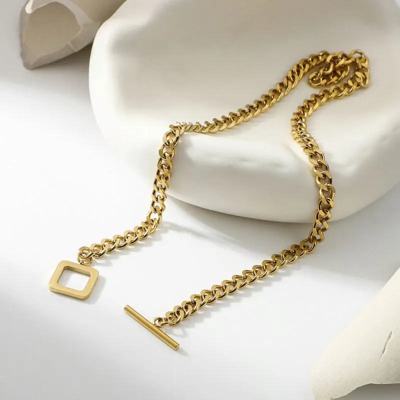 

New Trendy Jewelry Toggle Clasp 18k Gold PVD Plated Stainless Steel Cuban Chain Chocker Necklace For Women