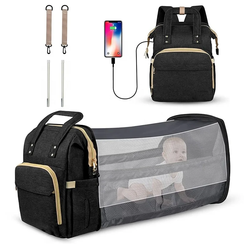 

Custom Design 3 in 1 Waterproof Foldable Travel Crib Bed Mommy Baby Diaper Backpack Bag