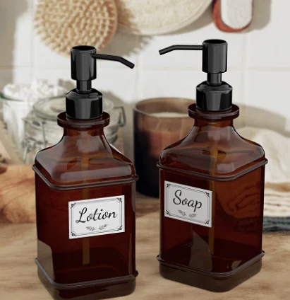 

500ml Hand Soap Dispensers Thick Amber Glass Bottle Rust Proof Stainless Steel Pump Container for Lotion Soap Essential Oil