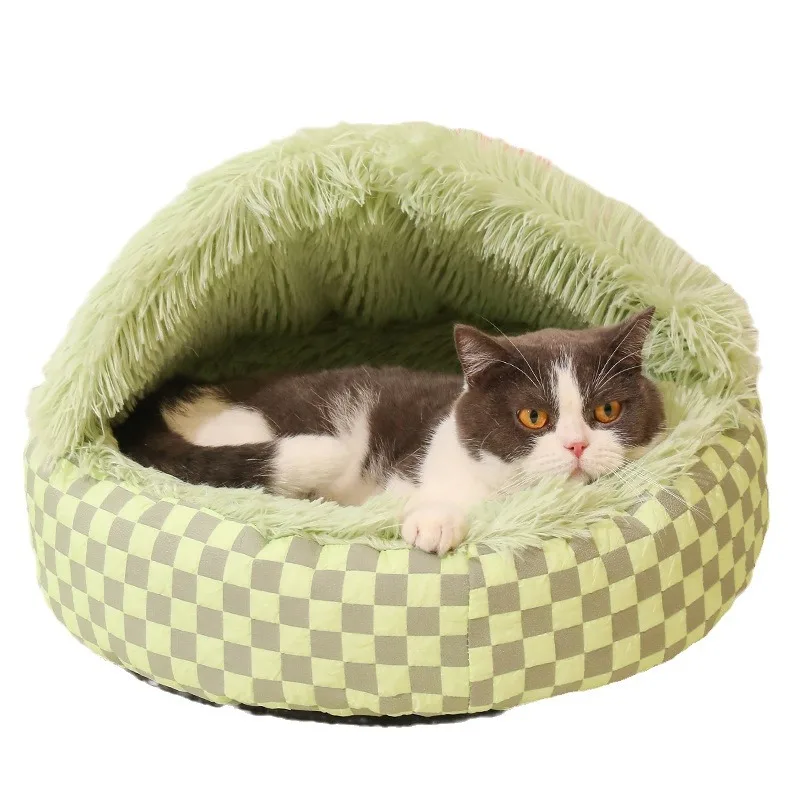 Semi-enclosed Winter Pet Bed for Dogs Cats Plush Nest Indoor Soft Sofa Sleeping Mat Kennel Plush Warm Dog Cat Bed