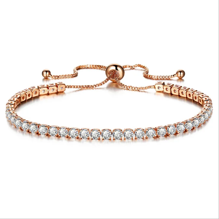 

Jewlry Crystal Push Pull Bracelets Cubic Zirconia Adjustable Wristband Bracelet Chain For Bridal Wedding Jewelry Exquisite Gift, Silver rose gold