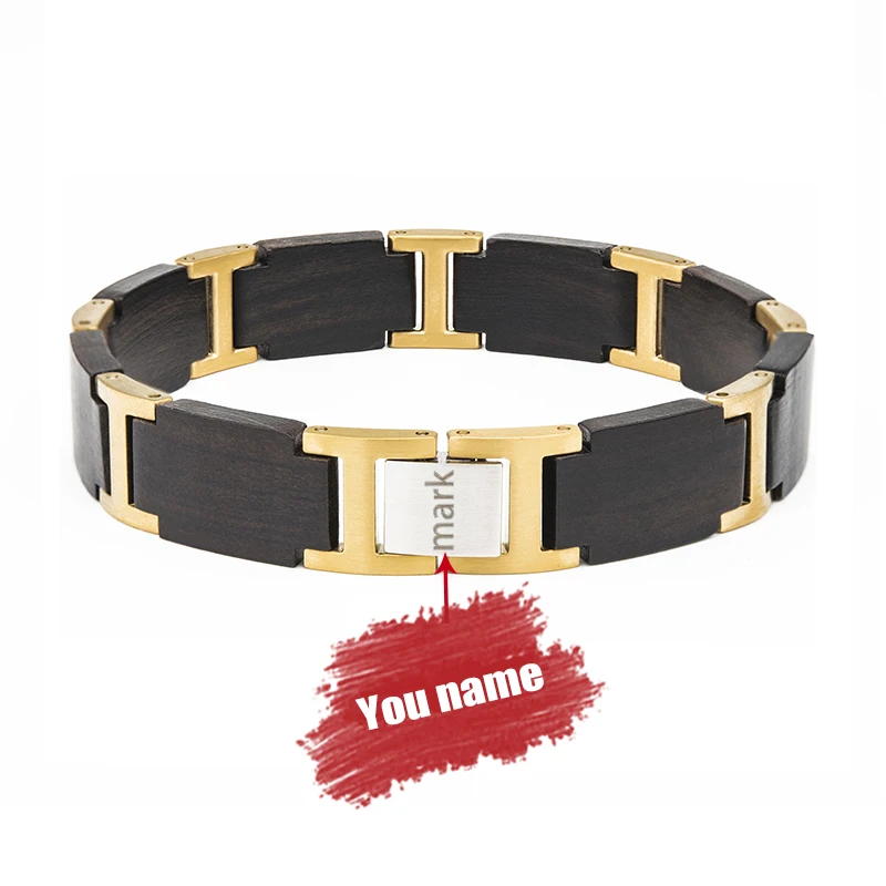 DODO DEER Vintage Unisex Gold Plated Stainless Steel Handmade Custom Wood Chain & Link Bracelet for Lovers-Gift