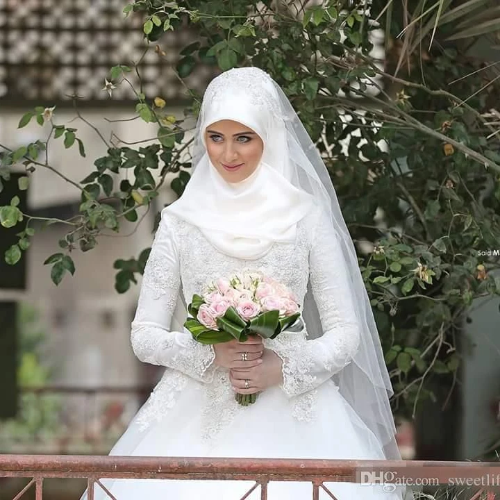 

S913 New style wedding dress wholesale bride lace long sleeve custom muslim wedding dresses, White