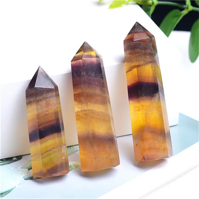 

Wholesale natural carved yellow fluorite wand points towers crystals healing stones for sale