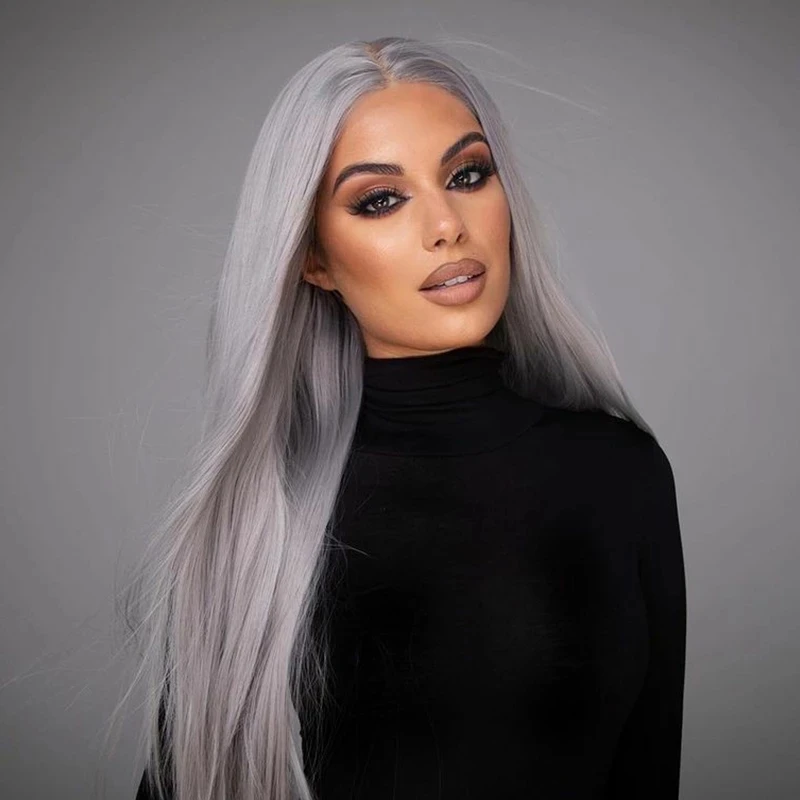 

Grey Lace Frontal Wig 180% Density Human Hair Wig Cosplay Sliver Gray Straight Wig Natural Transprent Lace Front For Women