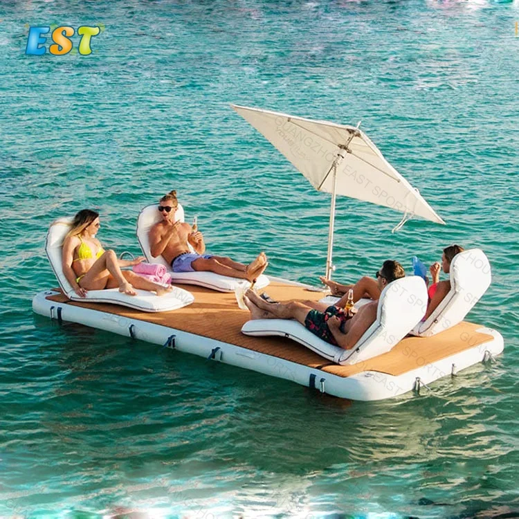 

Teak Eva Pontoon inflatable floating platform Deck Water Platform Floating Yacht Jet Ski Dock, Grey, white, teak brown/black,