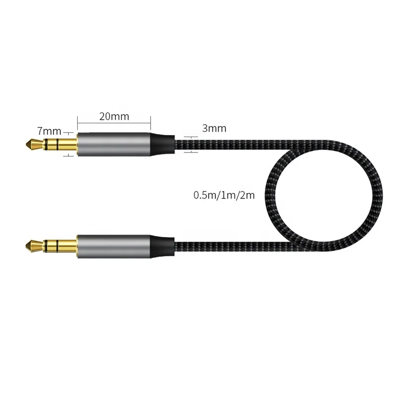

Male to Male Metal Nylon Braid 180 Degree Bend Head 3.5mm Aux Auxiliary pure silver audio cable