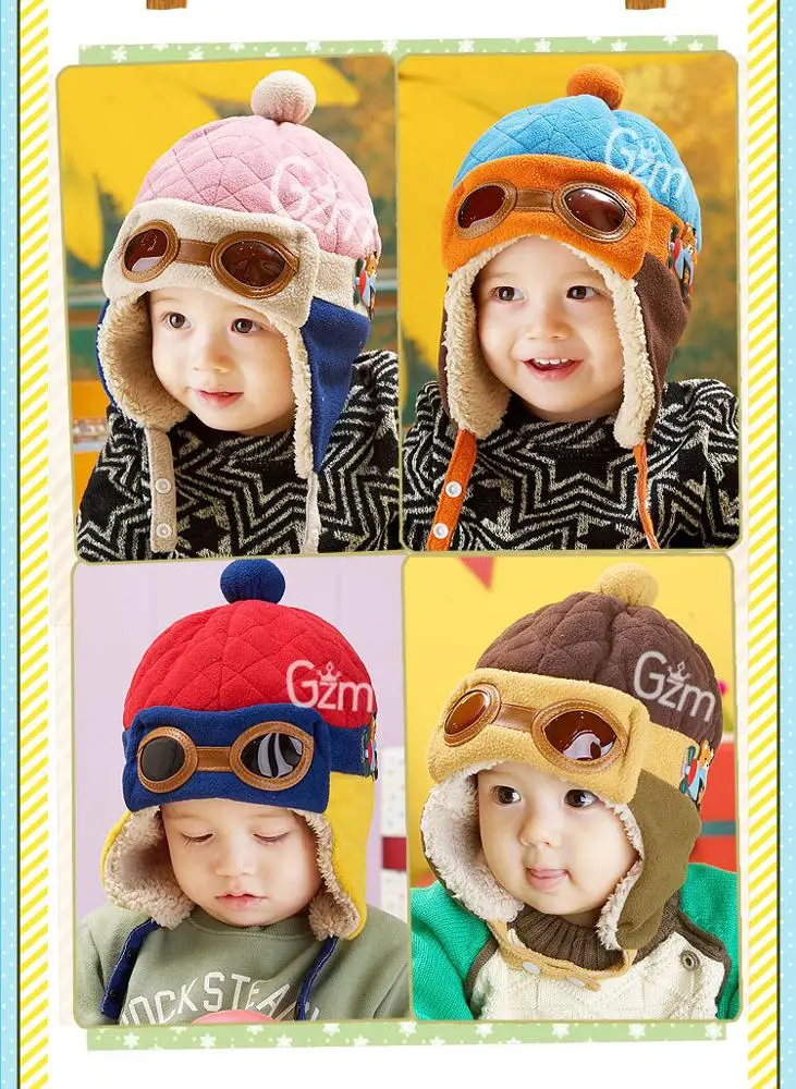 
Crazy sale Guangzhou winter kids fashion hat winter kids pilot hat cartoon knitted baby hat 
