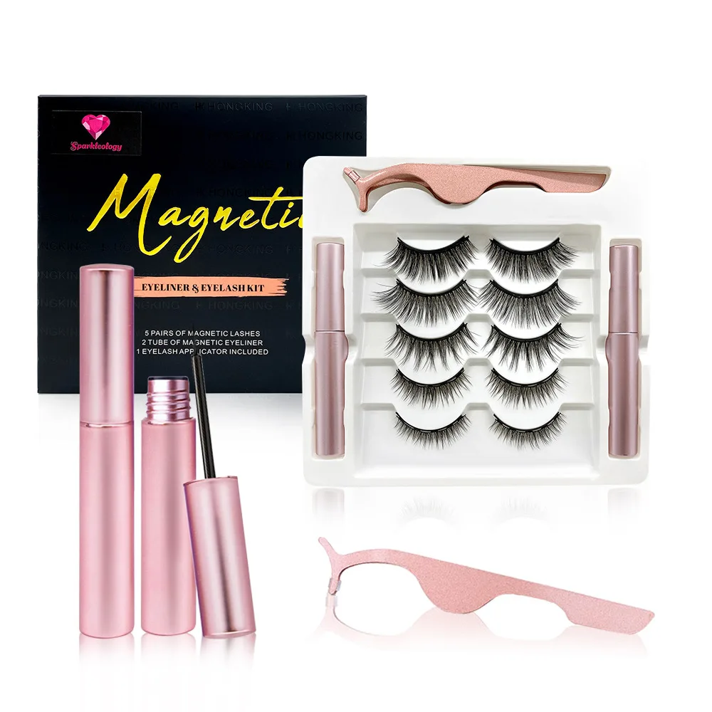 

cheap wholesale 5 pairs kit long and natural 3D faux mink private label magnetic eyelashes