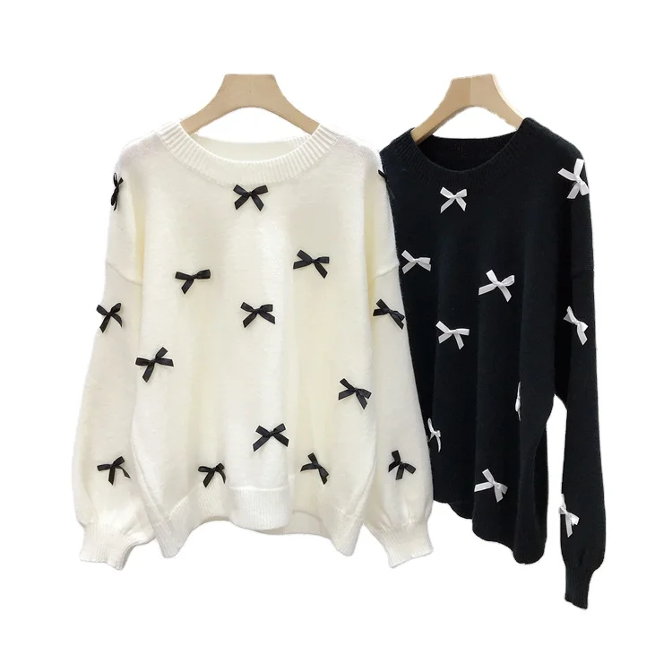 

2021 wholesale loose bow design sweaters woolen sweater
