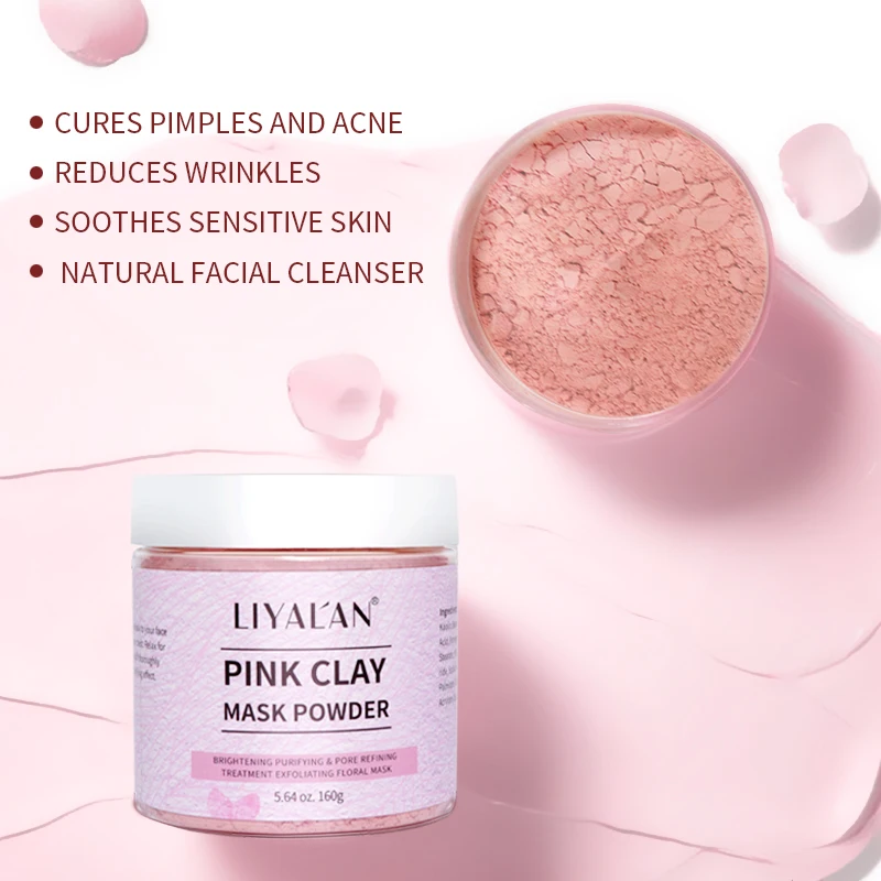 

private label OEM natural organic cleansing whitening nourishing facial Pink Clay Mask Powder