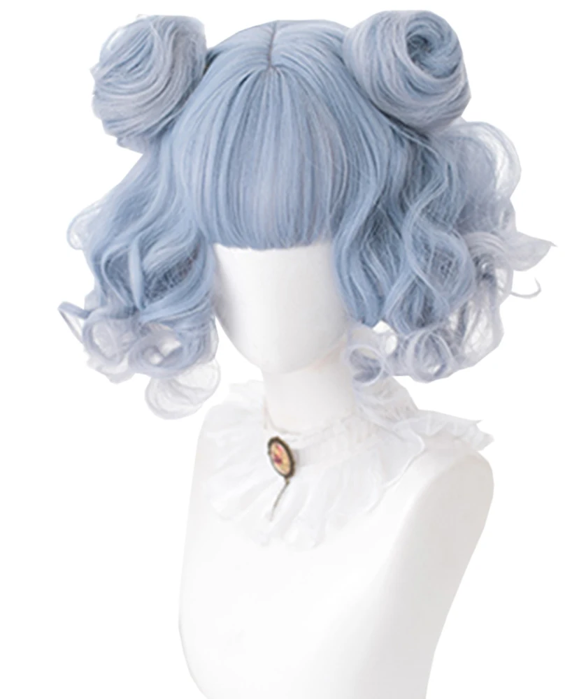 

Curly Gray Blue Hair 22 INCH Cute Harajuku Princess Lolita Sweet High Temperature Silk Cosplay Party COS Wig, Pic showed