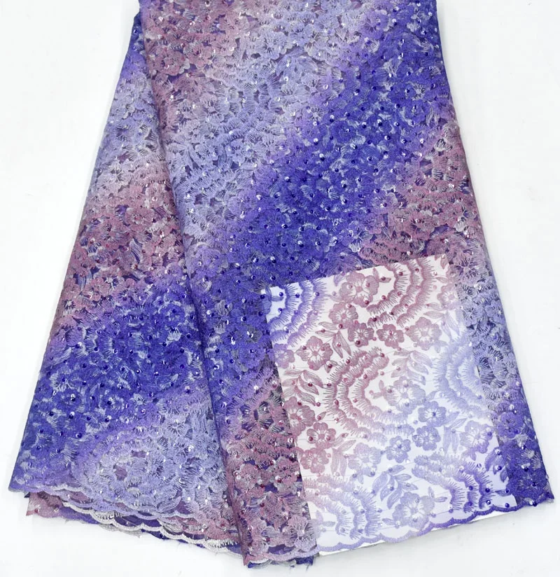 

2020 new trending embroidery net gradient lace fabric with sequins, Accept customized color