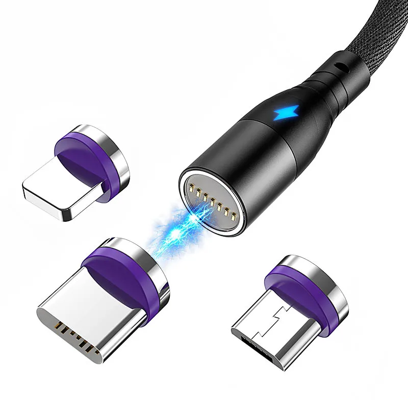 

New Magnet 2M Fast Charging 3A LED Magnetic Data USB Cable 3 in 1, Red, black