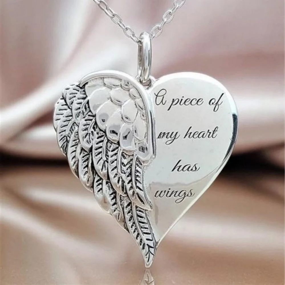 

European and American fashion angel wings feather lettering necklace