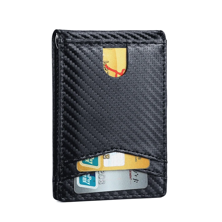 

New Fashion RFID Blocking Men Super Slim Leather Carbon Fiber Custom Logo Coin Minimalist Money Clip Wallet