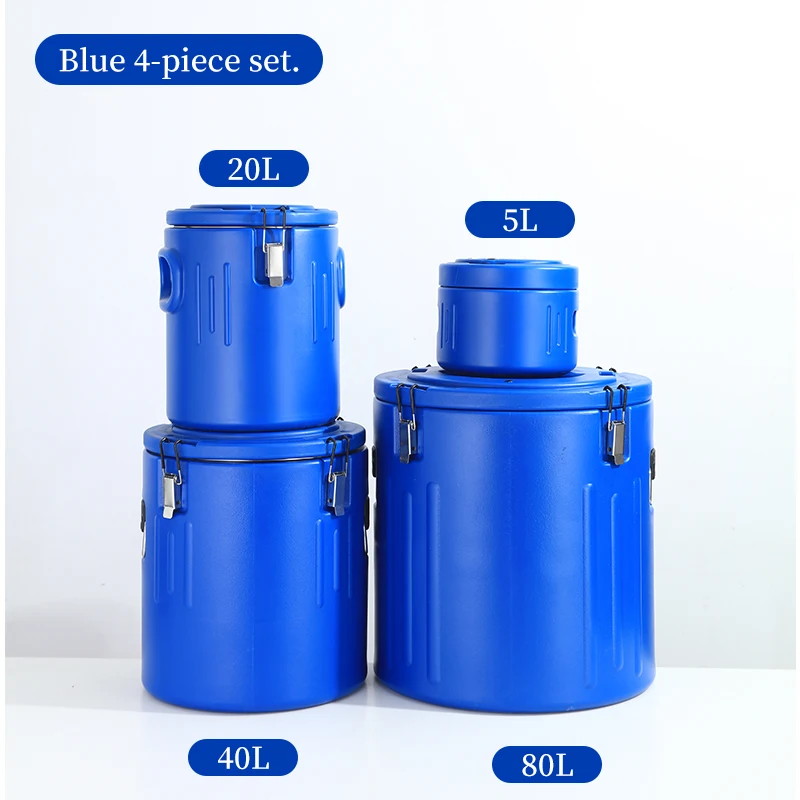 Insulated Food Barrel — Blue, Large Round (4-Piece Set: 5L/20L/40L/80L)