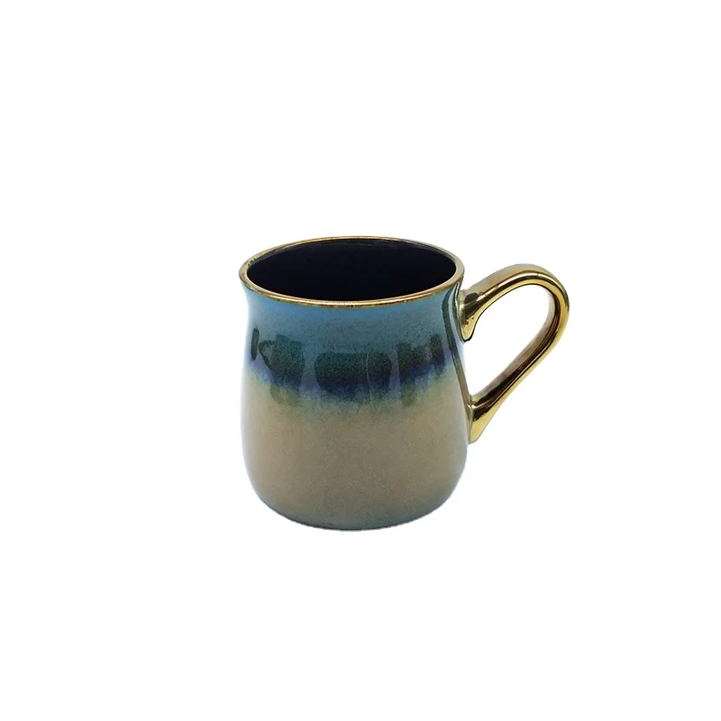 

Gold plated ceramic coffee mug high quality ceramic reaction glaze cup exquisite electroplating ceramic cup 650ml cup