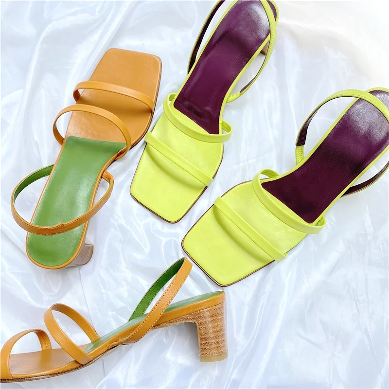 

New arrival kitten heel fashion square toe low heel lady shoes women sandals 2020