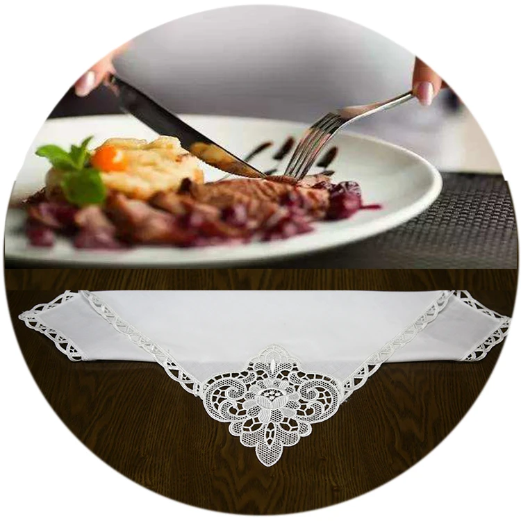 Wholesale custom elegant washable embroidery lace napkin for dinner table