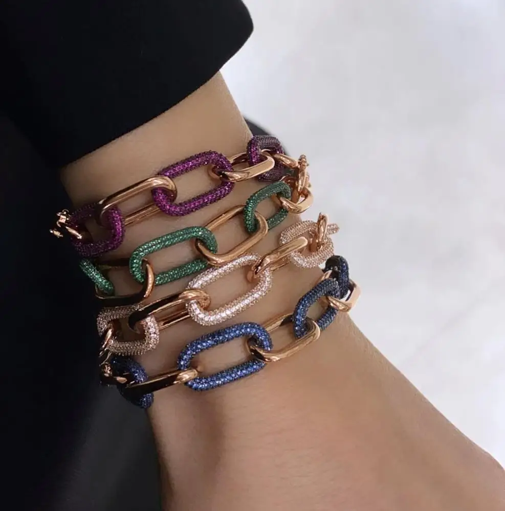 

rose gold plated colorful cubic zirconia cz chunky chain bracelet, Silver