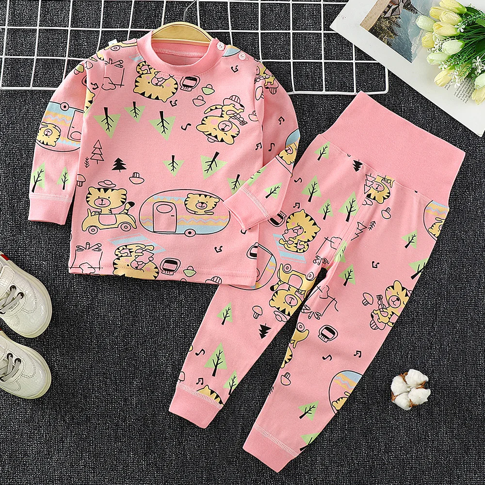 Wholesale Cute Kids Boys Sleepwear Cartoon Print Striped Pajama Set