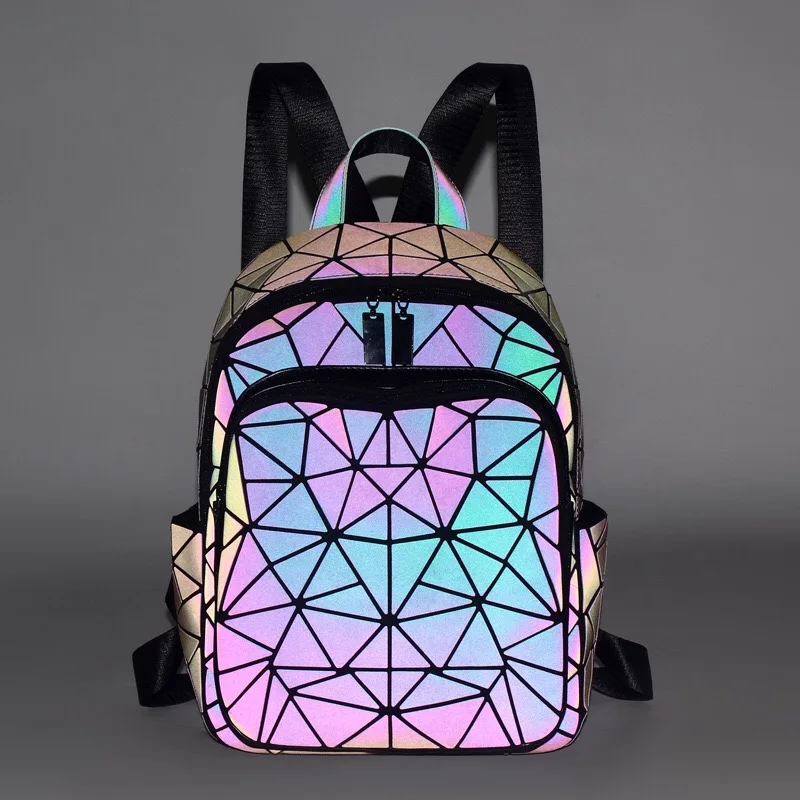

2021 Latest Diamond Lattice Women Backpack Purse Kawaii Gray Luminous Travel Backpack Fashion Girls Boys School Bags, Black, silver, luminous