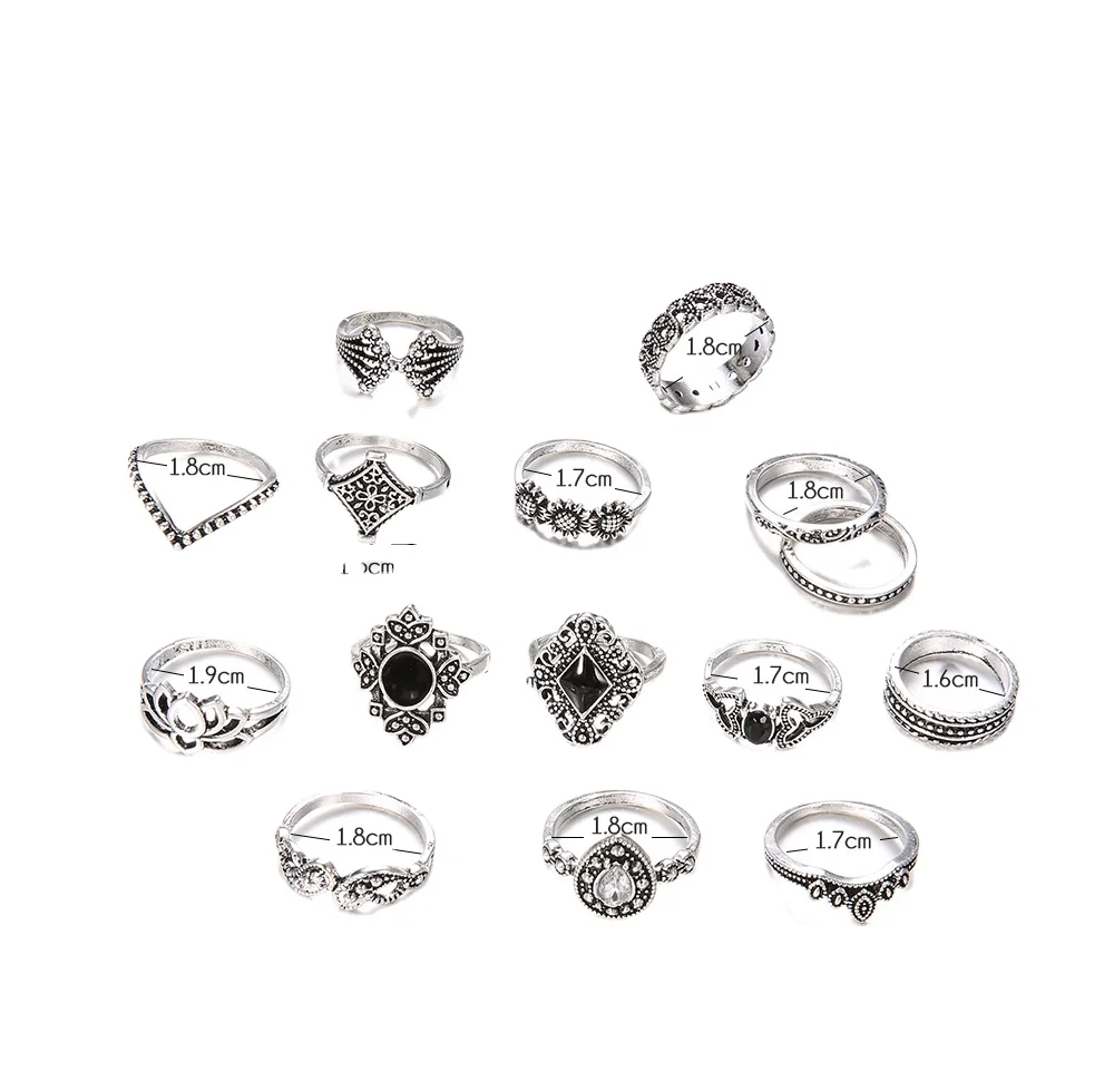 

2021 Wholesale high quality alloy rings fashion women female hot sale new design rings 15 pcs set, As pic