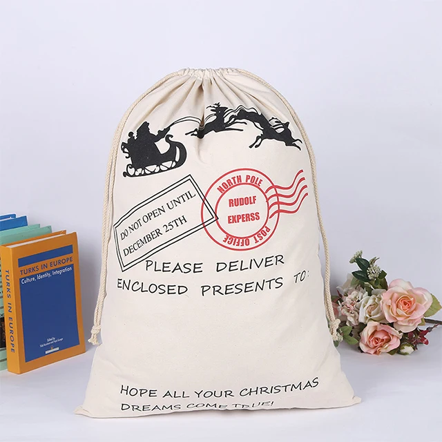 

Christmas Santa Sacks Canvas Cotton Bags Large Organic Drawstring Gift Bags Personalized Festival Party Decoration, 40 styles can choose