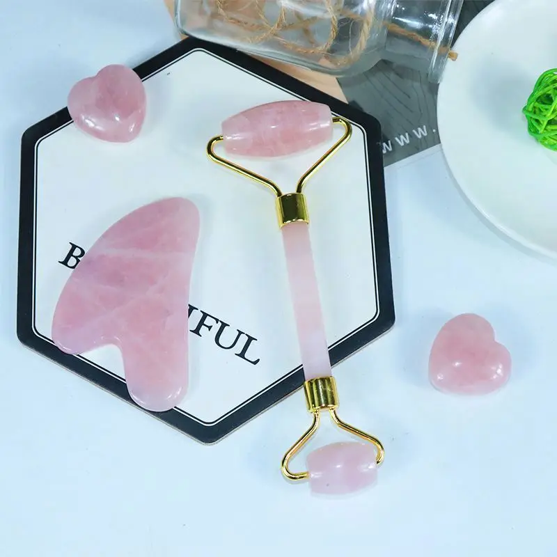 

Facial Skin Massager Premium Authentic Jade Stone Newest Pink Stone Gua Sha Massage Tool Bar Jade Roller Massage For Body