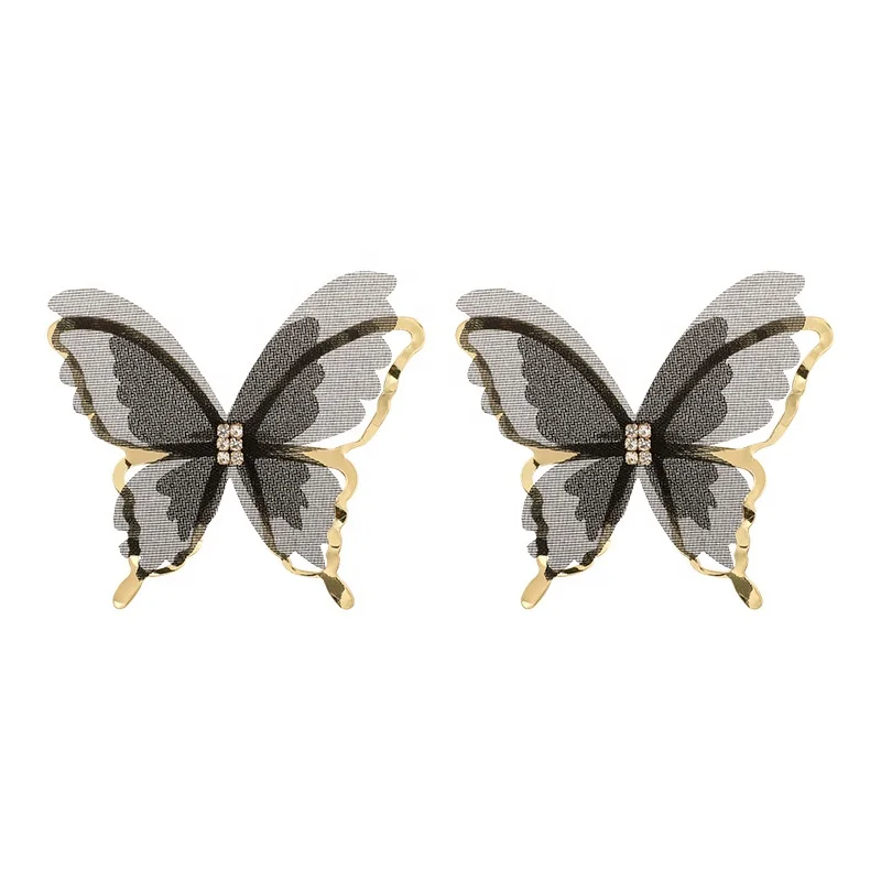 

Exaggerated Beautiful Tulle Butterfly Rhinestones Stud Earrings Temperament Fashion Women Girl Jewelry Accessories, Picture shows