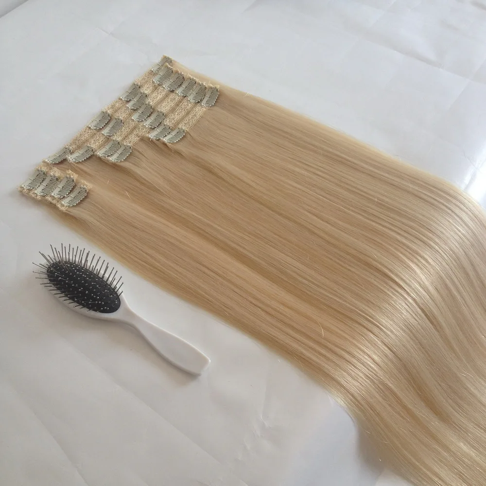 Wholesale 18inch 120g Platinum Blonde Clip-In Human Hair Extensions